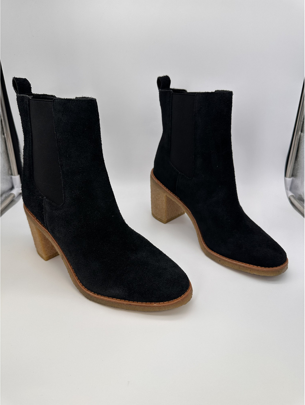 Ralph Lauren Marianna Black Suede Block Heel Ankle Boots -